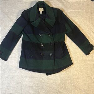 St. John's Bay Dark Green and BlackPlaid Peacoat. Wool blend.  Size PL